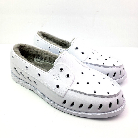 Sperry Other - Sperry A/O Float Cozy Mens Size 12 White Slip On Faux Fur Inside Boat Shoes